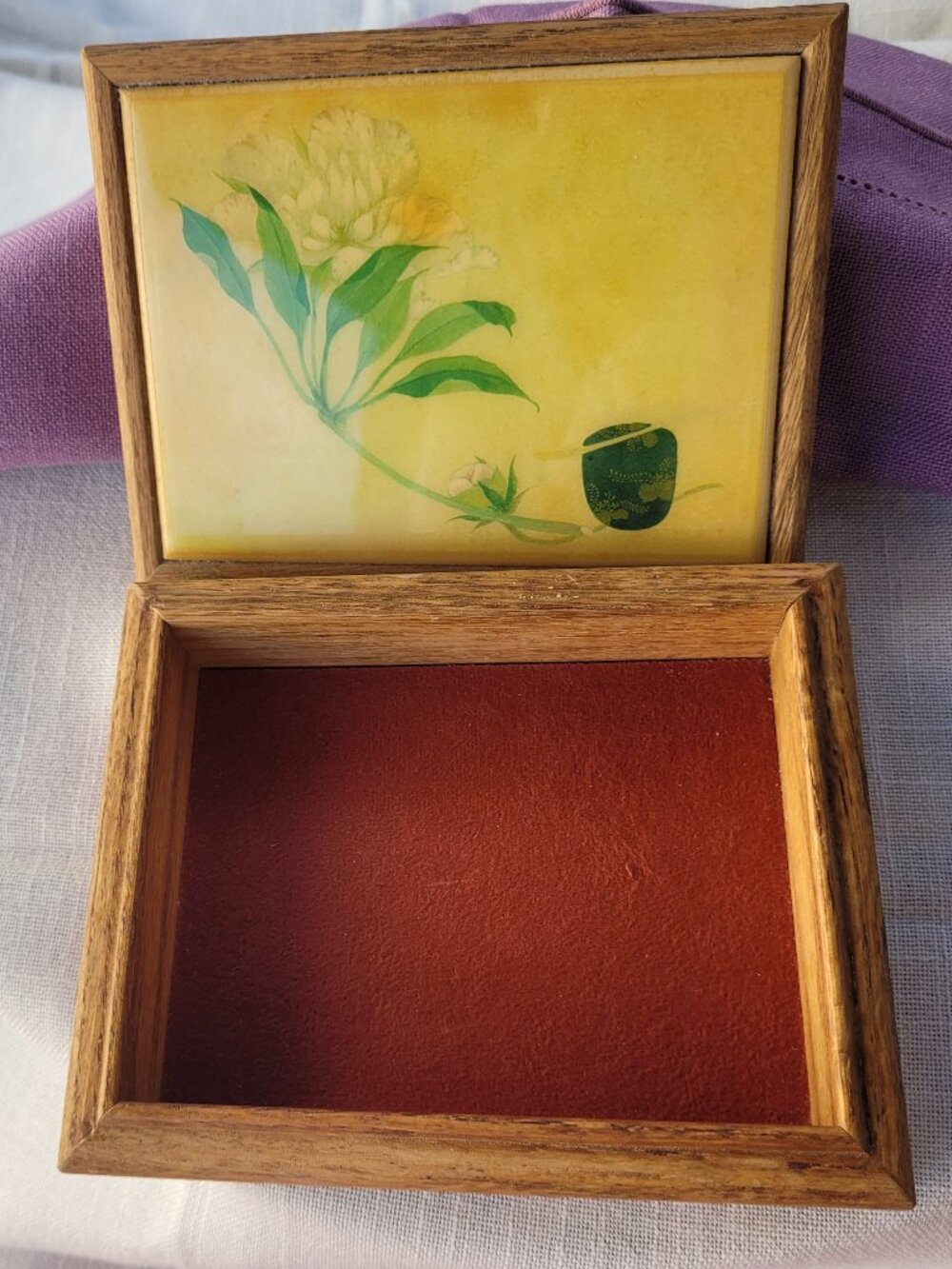 Vintage Kimberly Enterprises Wooden Keepsake Box | Floral Graphic Art Tile